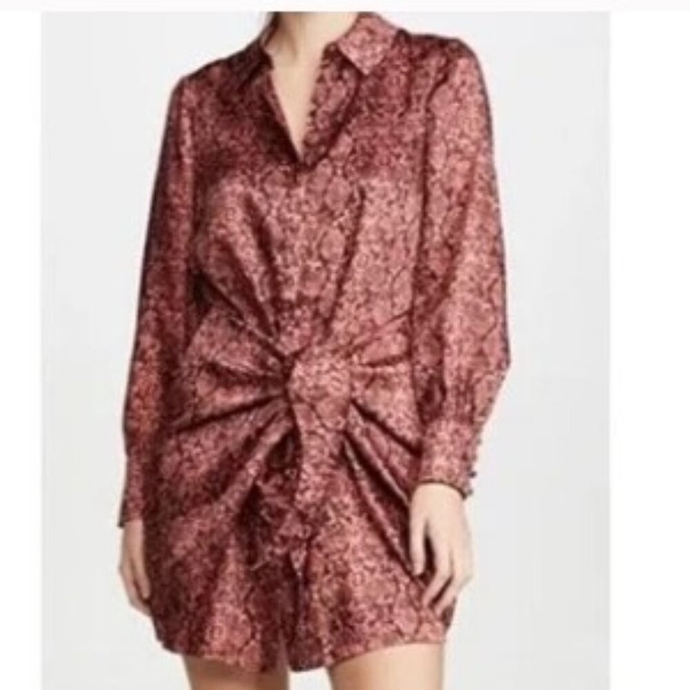 Cinq a Sept Gaby Shirt Dress Womens 0 Rosewood Snake Print Tie Front